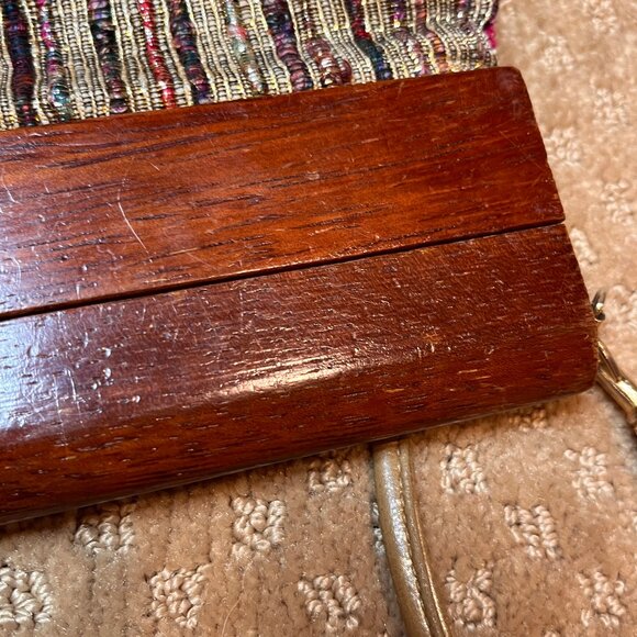 Saddle River Metallic Woven Wood Clutch 80's Y2K Moonlighting 90’s Unique - Picture 16 of 16